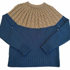 Blue and Tan Cable Knit Sweater